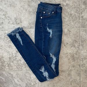 U.W.D™️ Dark Wash Super Distressed Skinny Jeans.